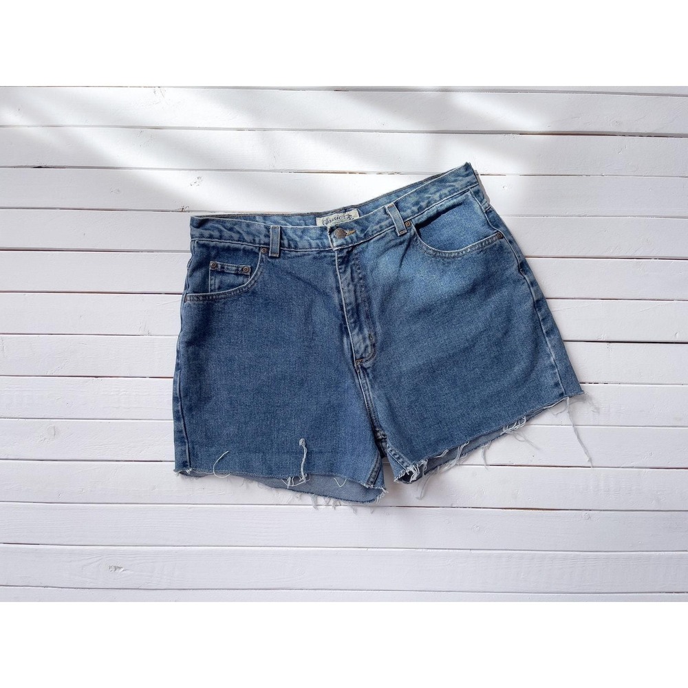 high rise shorts 90s vintage frayed cut off jean shorts